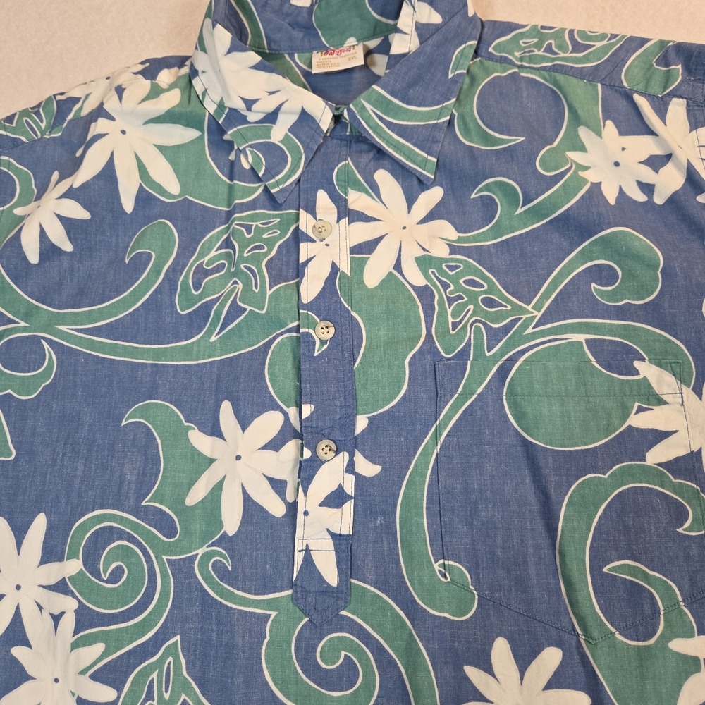 Vintage Go Barefoot Mens  Pullover 1/2 Button Hawaiian Shirt 2XL USA Floral - Picture 2 of 7